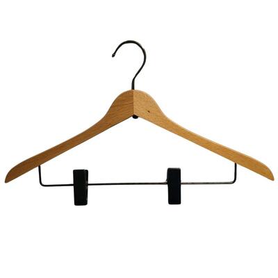 50 Natural Wood Hangers with Brass Hook and Clips